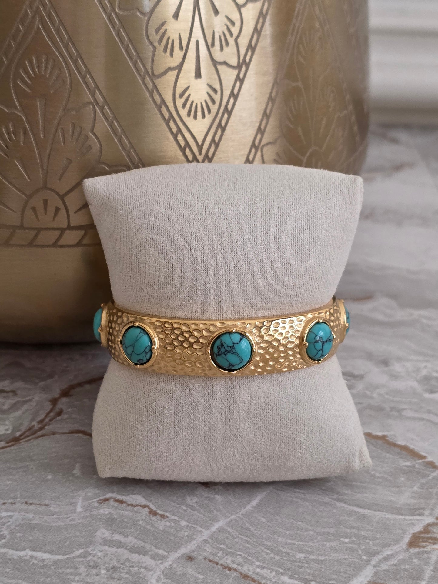 turquoise gold statement cuff bangle