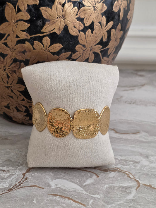 hammered disc gold statement cuff bangle