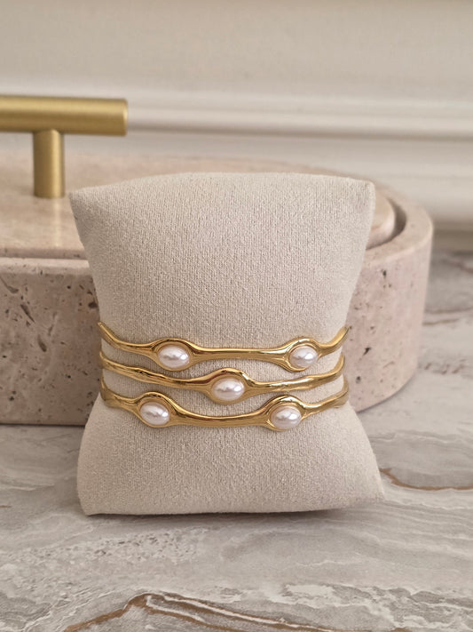 statement gold pearl cuff bangle