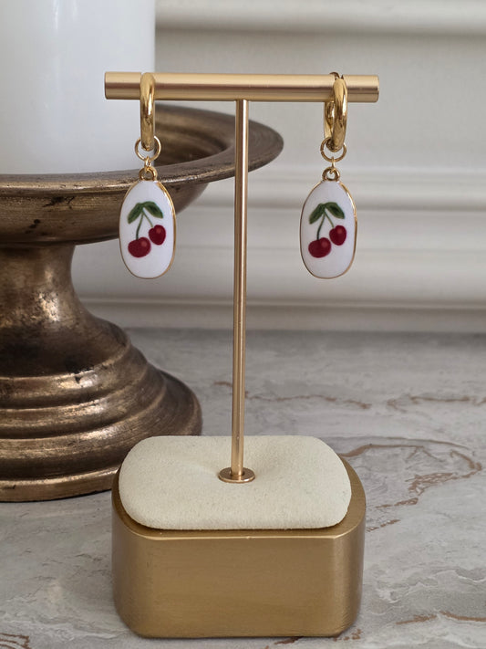 cherry enamel drop earrings