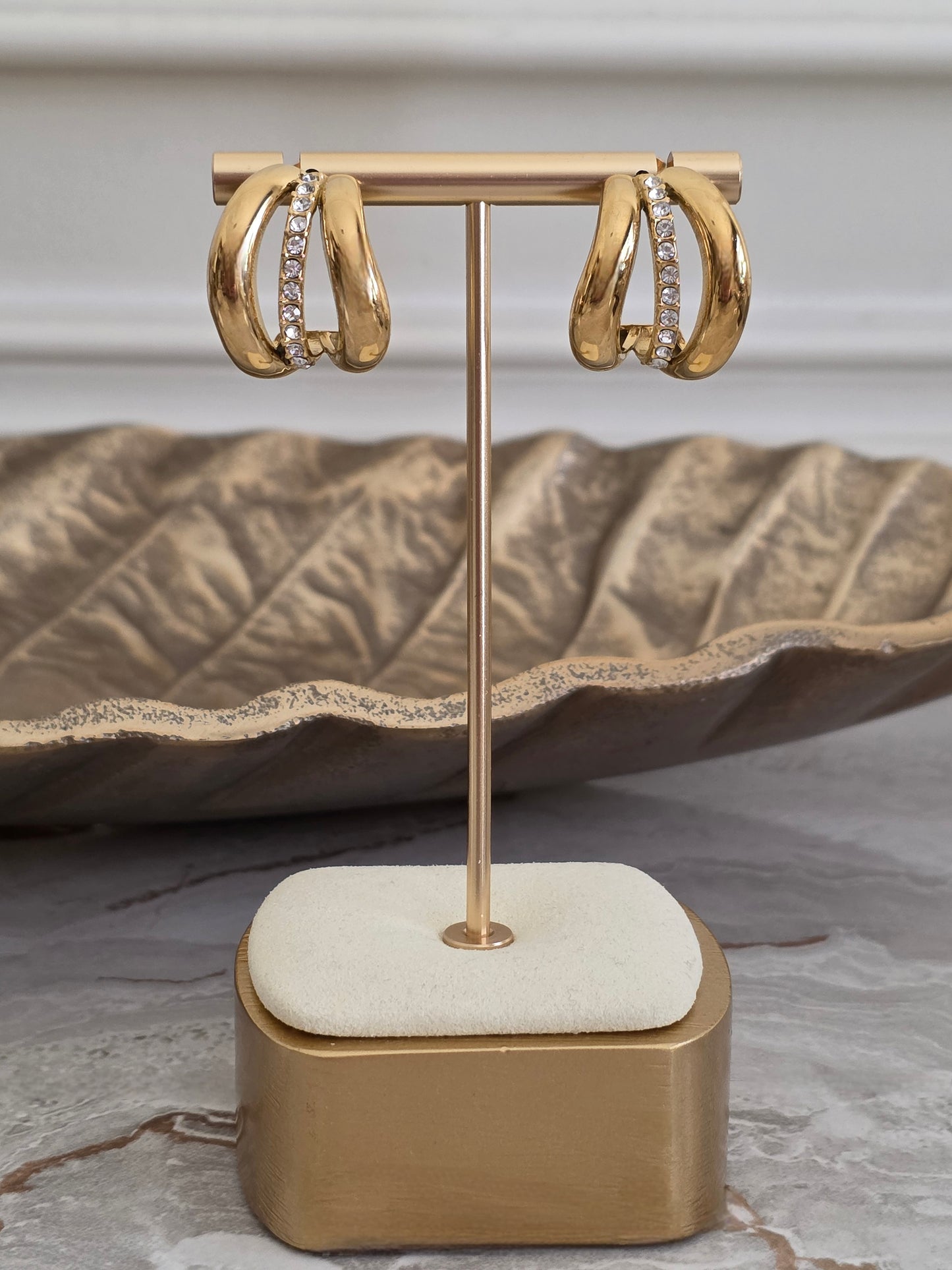 Gold Double Hoop Cubic Zirconia Earrings