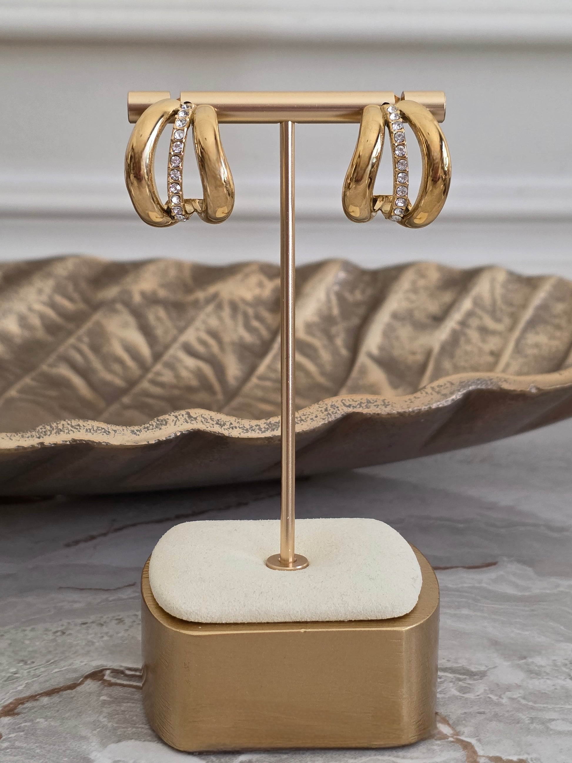 Gold Double Hoop Cubic Zirconia Earrings