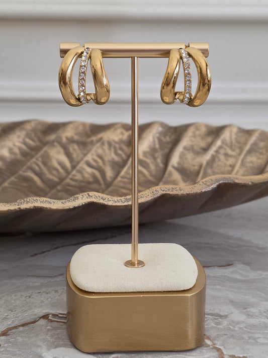 Gold Double Hoop Cubic Zirconia Earrings