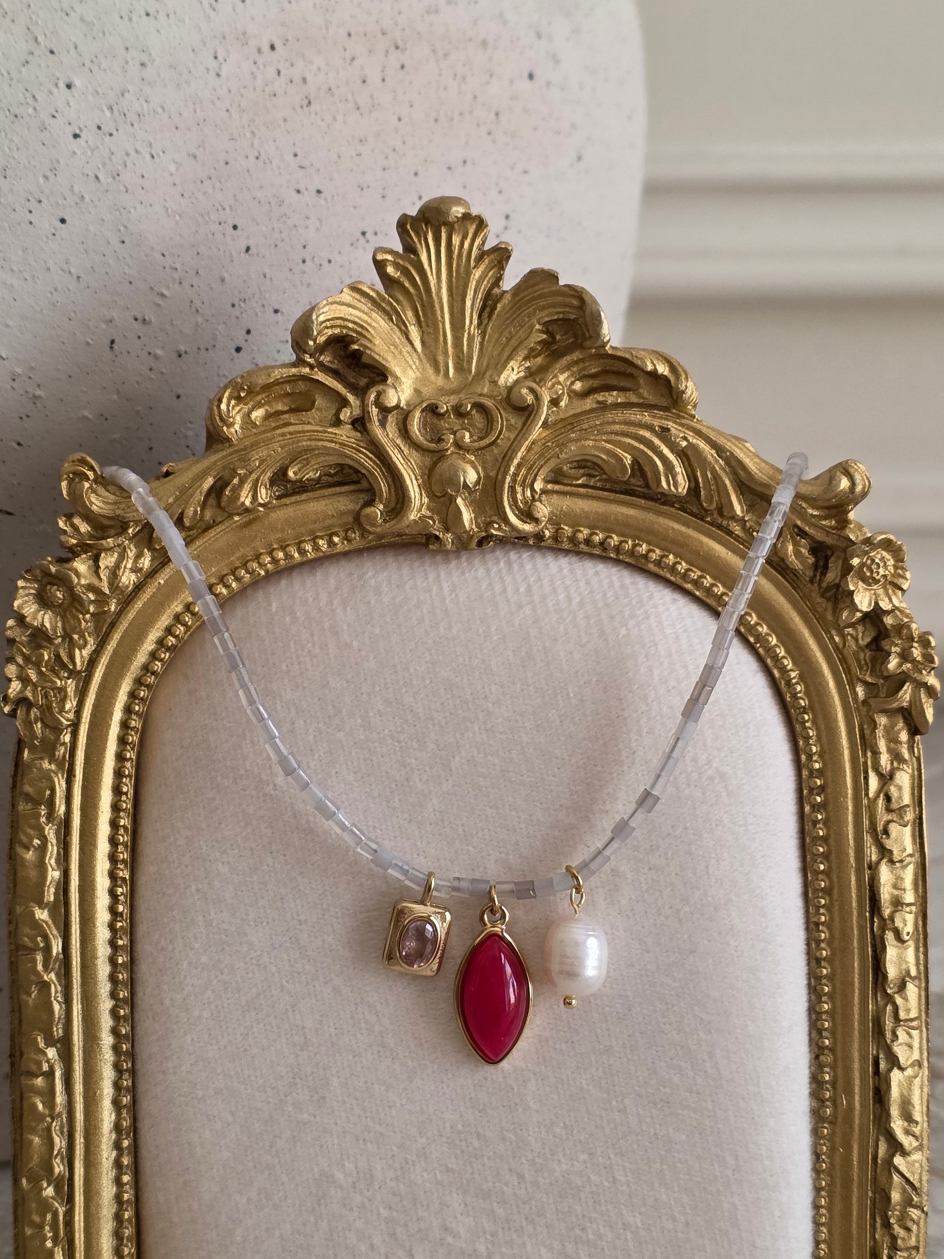 stainless steel necklace with beads and pearl