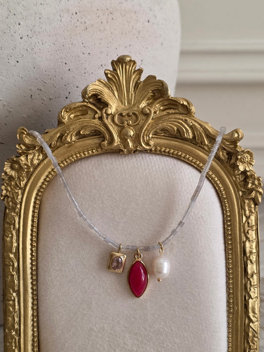 stainless steel necklace with beads and pearl