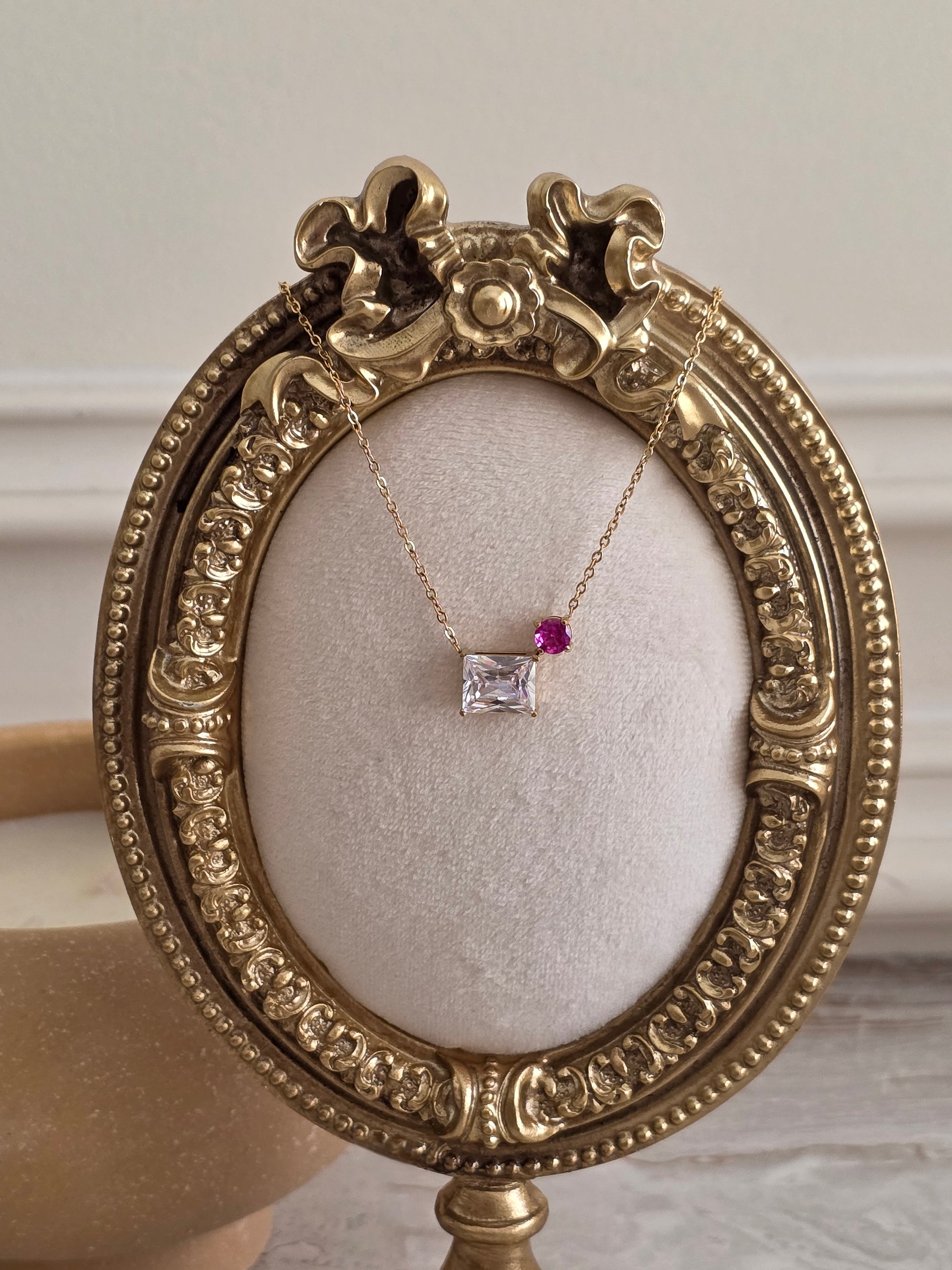 pink cubic zirconia gold stainless steel necklace