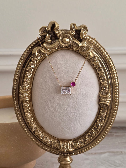 pink cubic zirconia gold stainless steel necklace