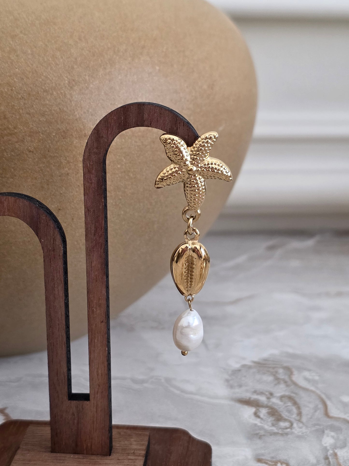 HAZAN STARFISH AND PEARL EARRINGS
