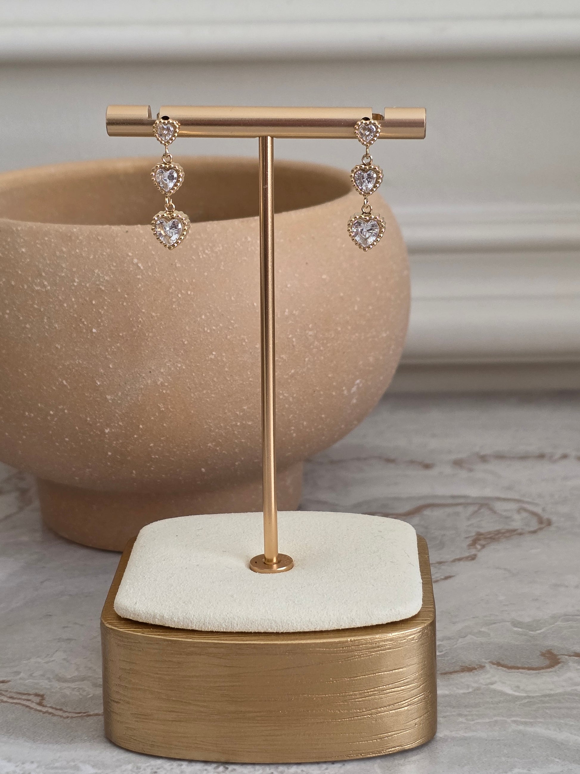 long gold cubic zirconia heart earrings