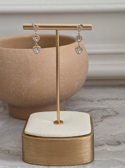long gold cubic zirconia heart earrings