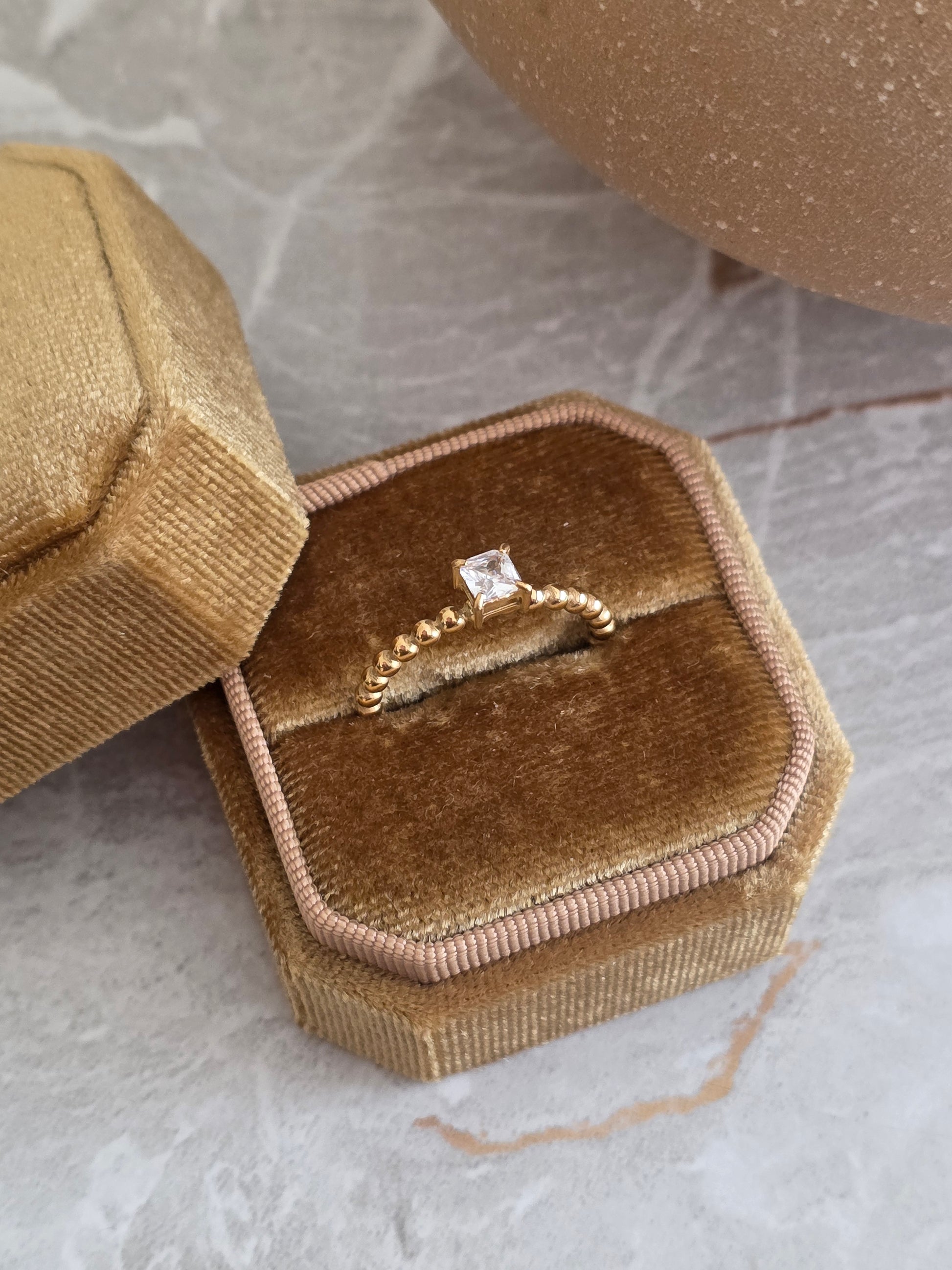 Gold Beaded square cute Cubic Zirconia Ring