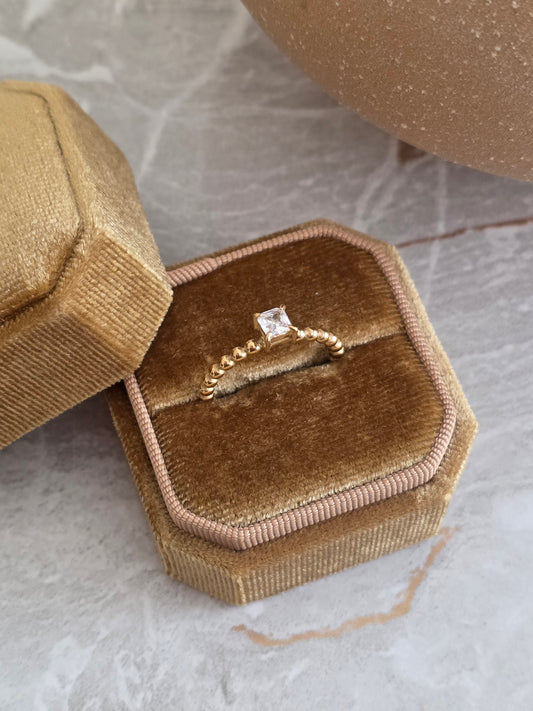 Gold Beaded square cute Cubic Zirconia Ring