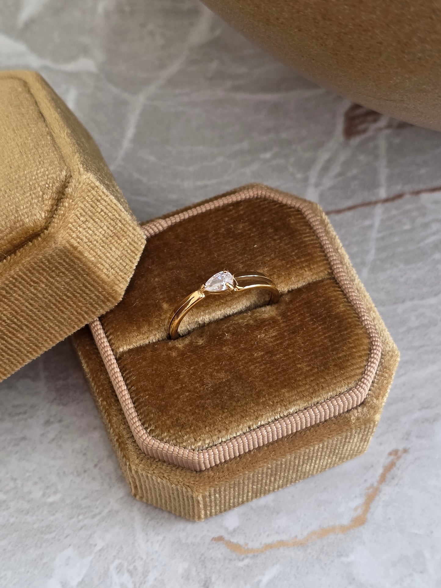 Gold Teardrop Cubic Zirconia Ring