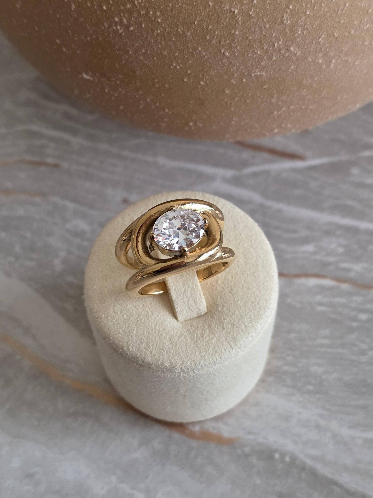 Gold Swirl Cubic Zirconia Ring