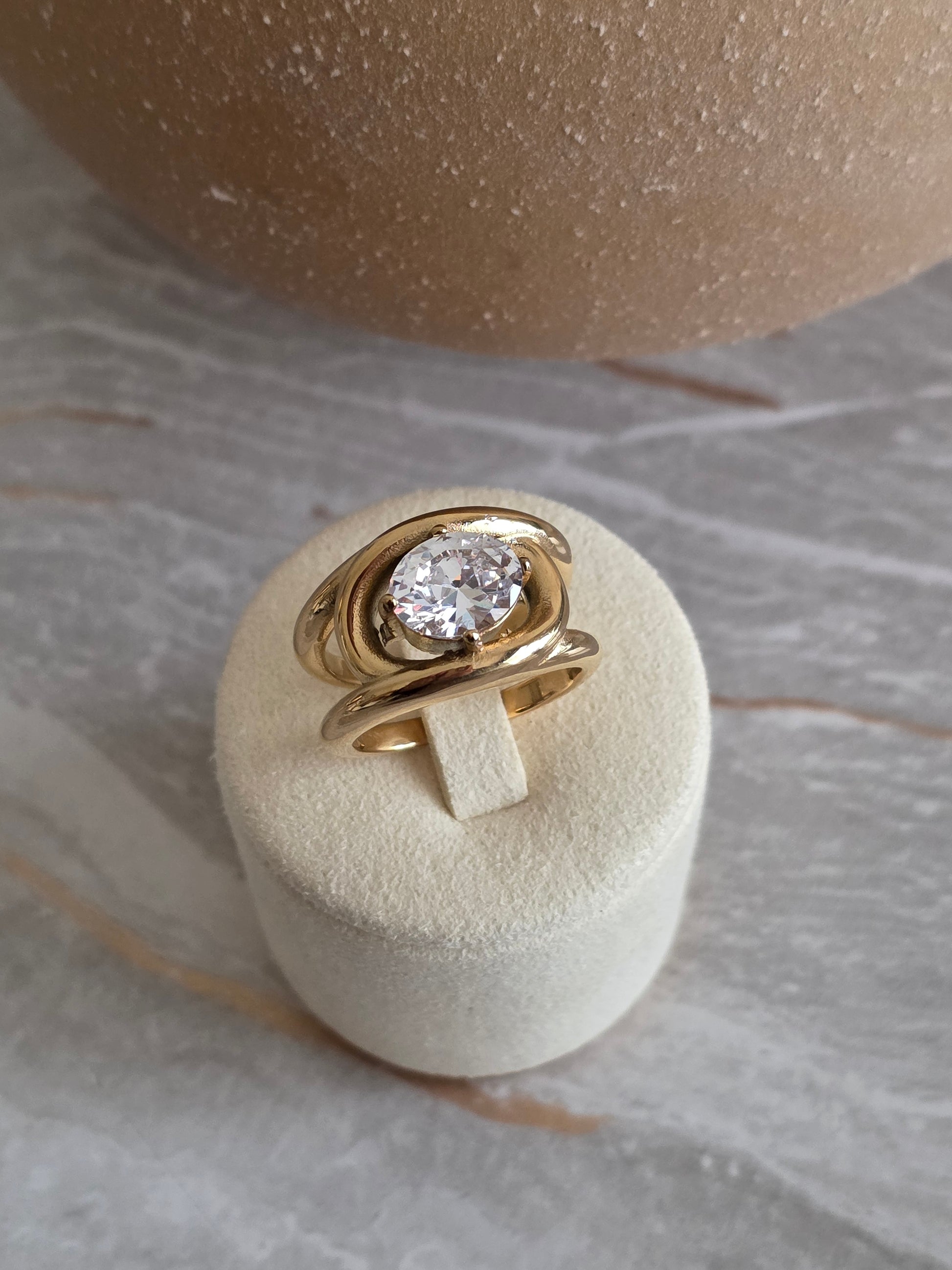 Gold Swirl Cubic Zirconia Ring