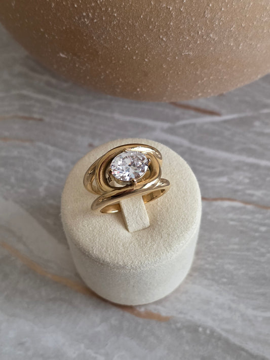 Gold Swirl Cubic Zirconia Ring