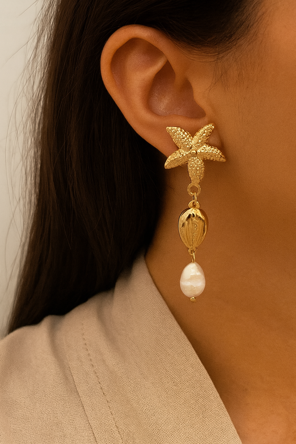 HAZAN STARFISH AND PEARL EARRINGS