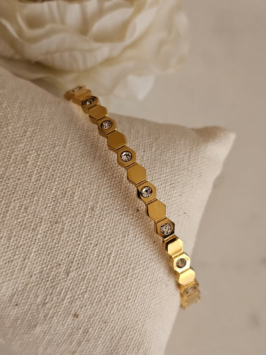 High quality stainless steel gold plated  Cubic zirconia Bangle