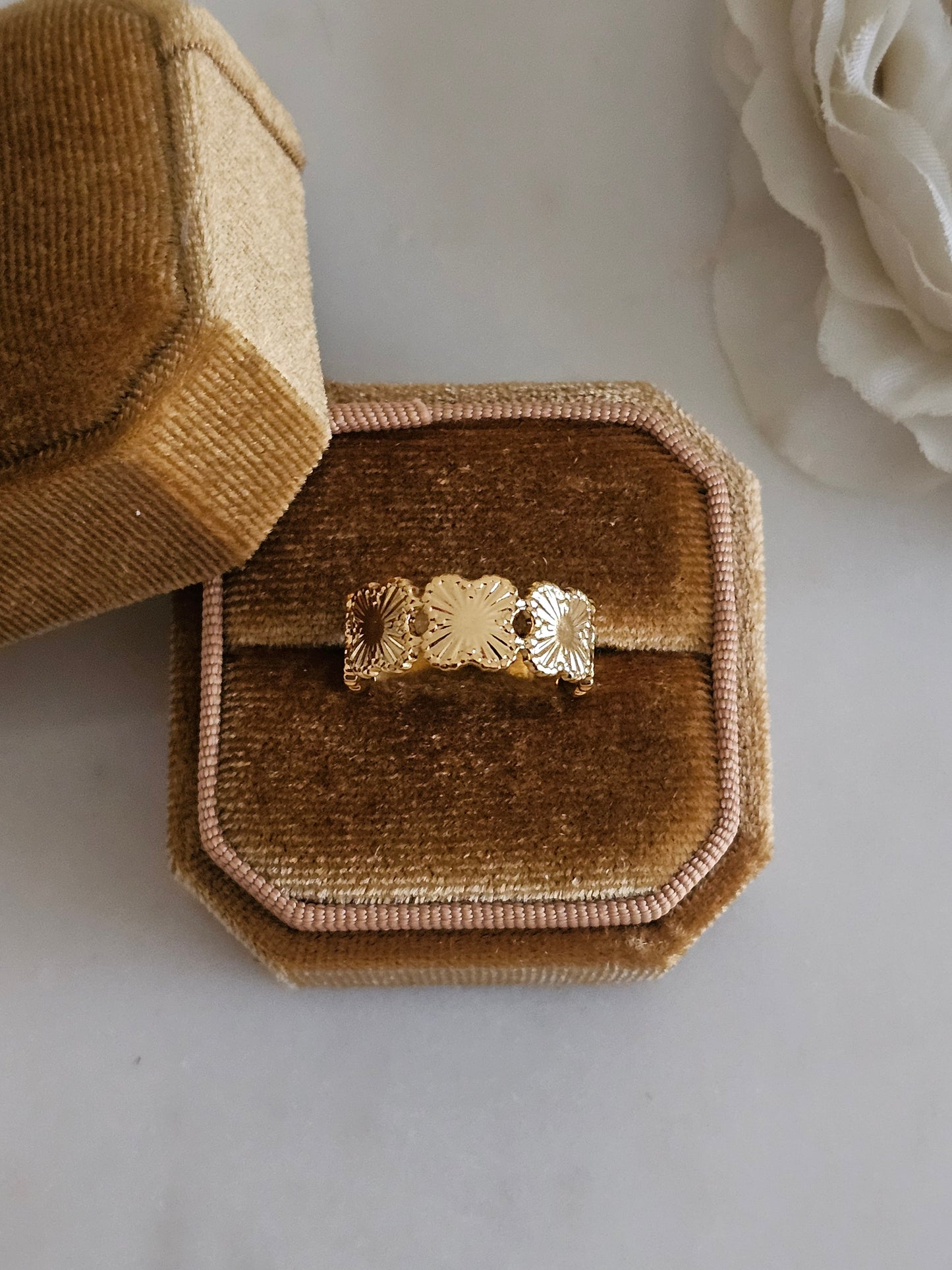 Gold plated stainless steel adjustable clover ring