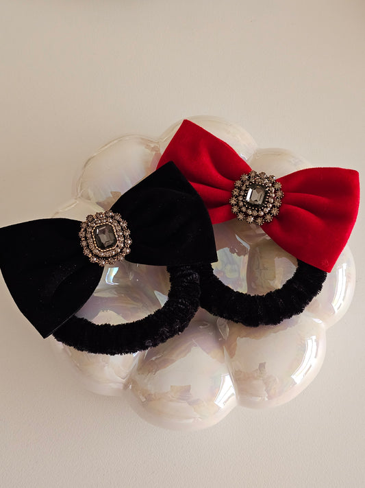 Velvet bow hair tie with rhinestone
