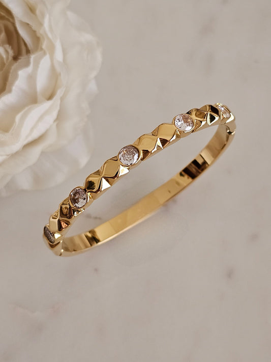 Gold stainless steel Cubic zirconia bangle