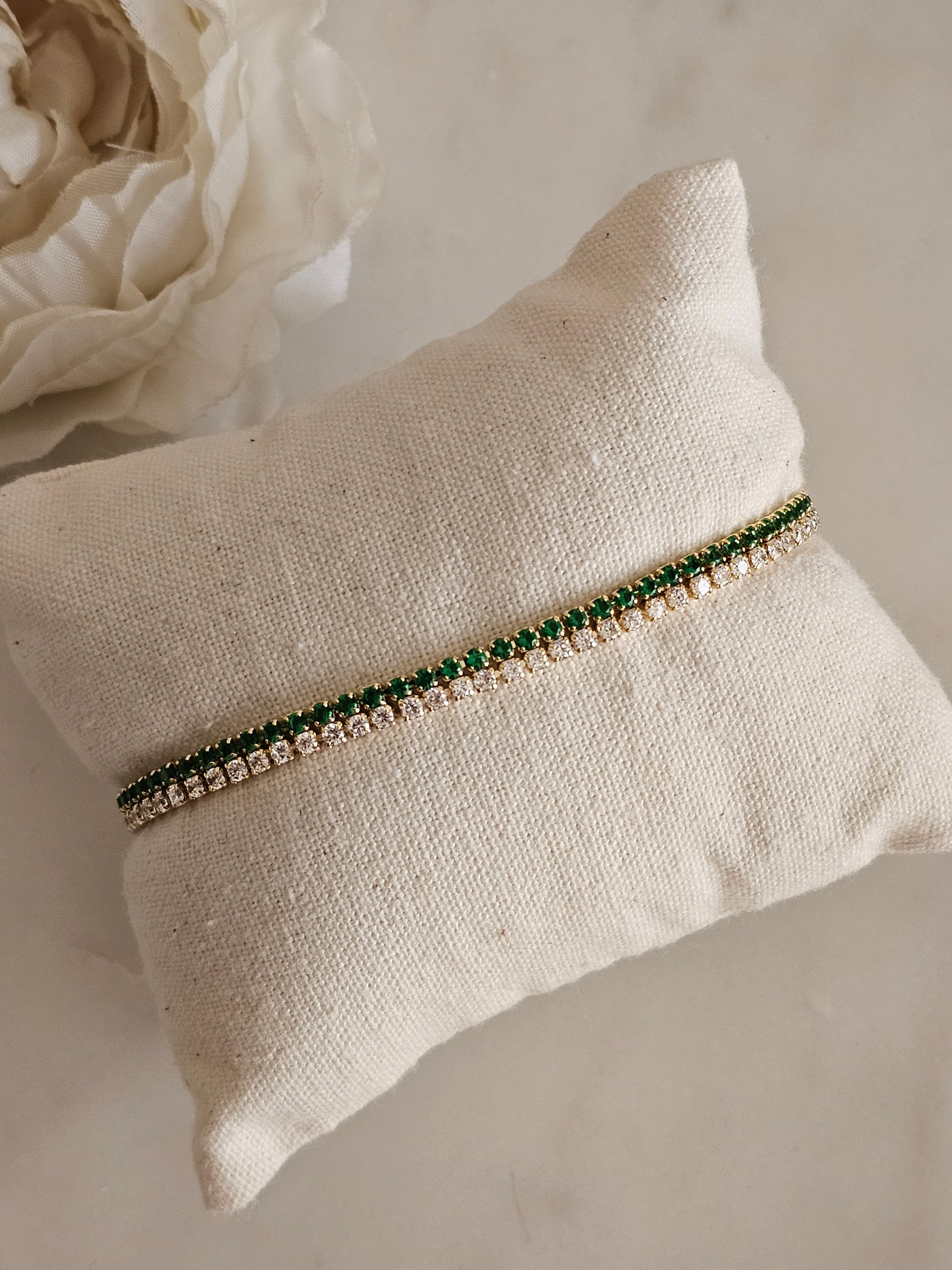 Gold plated stainless steel Emerald Cubic Zirconia tennis bracelet