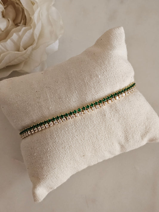 Gold plated stainless steel Emerald Cubic Zirconia tennis bracelet