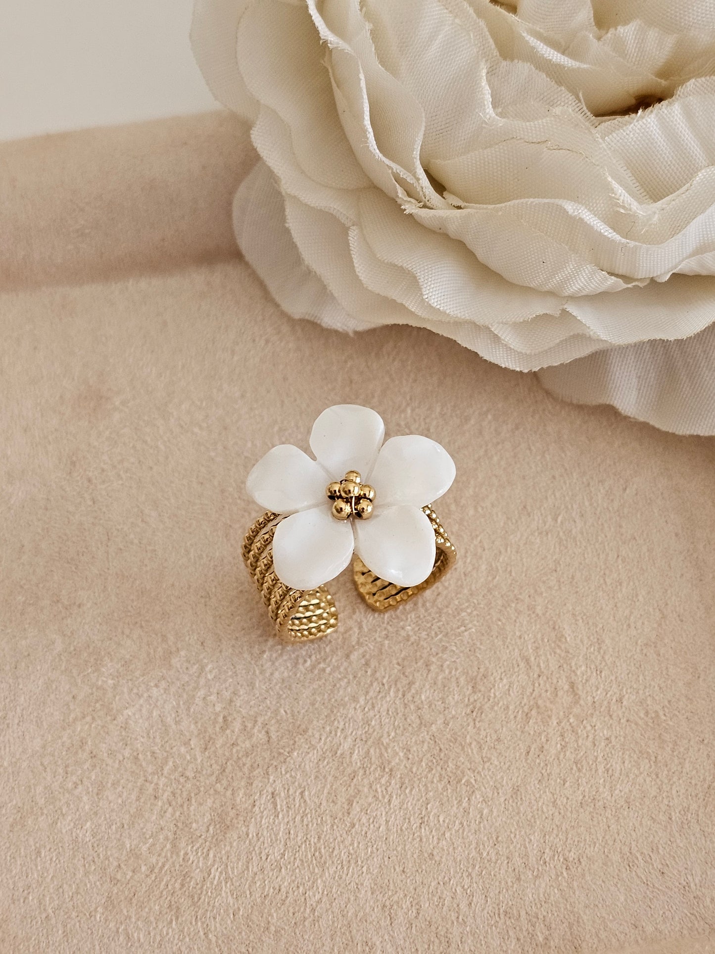 stainless steel adjustable flower ring