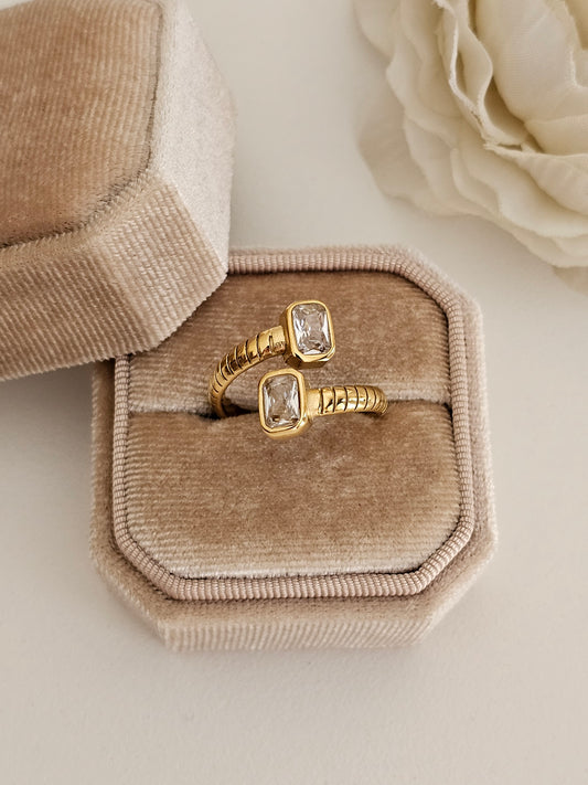 Cubic zirconia stainless steel adjustable ring