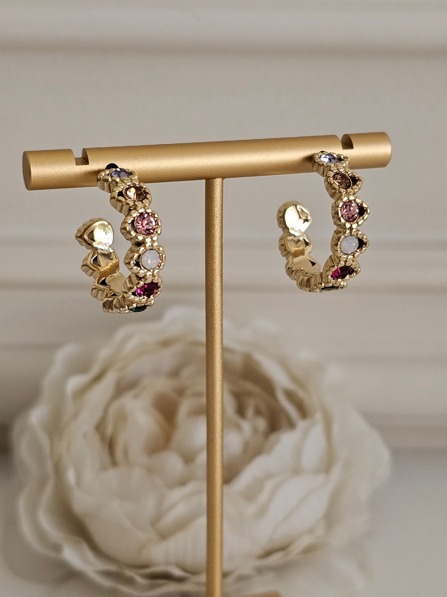 Coloured stone Hoop earrings