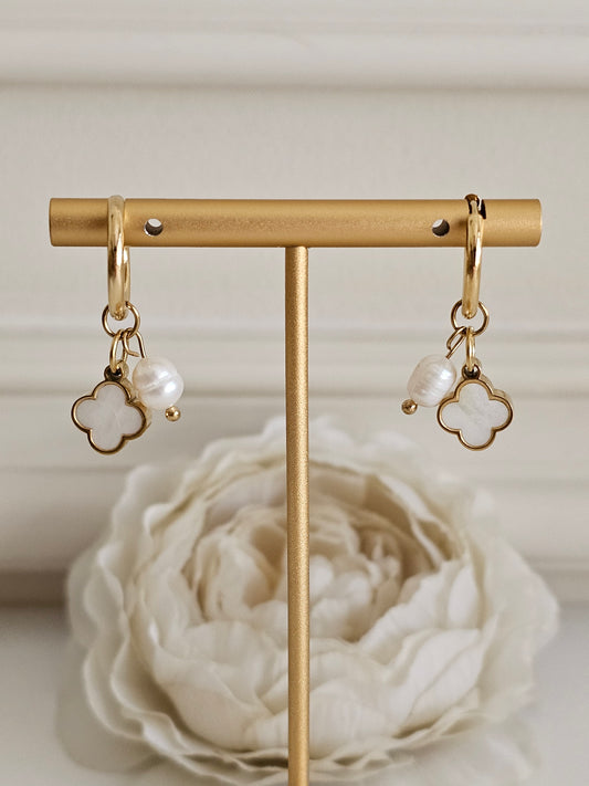 Pearl Clover Hoop earrings