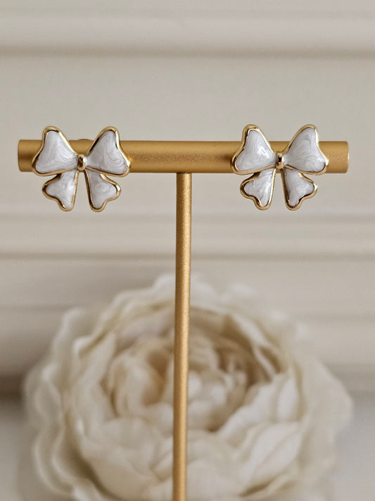 White bow earrings