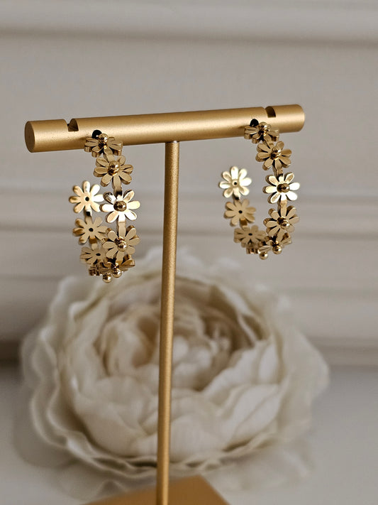 Gold flower Hoop Earrings