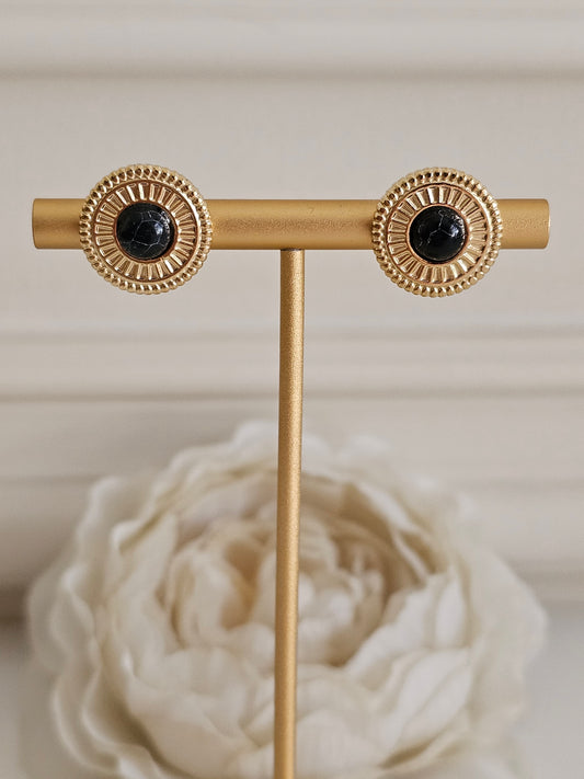 Black and gold button earrings