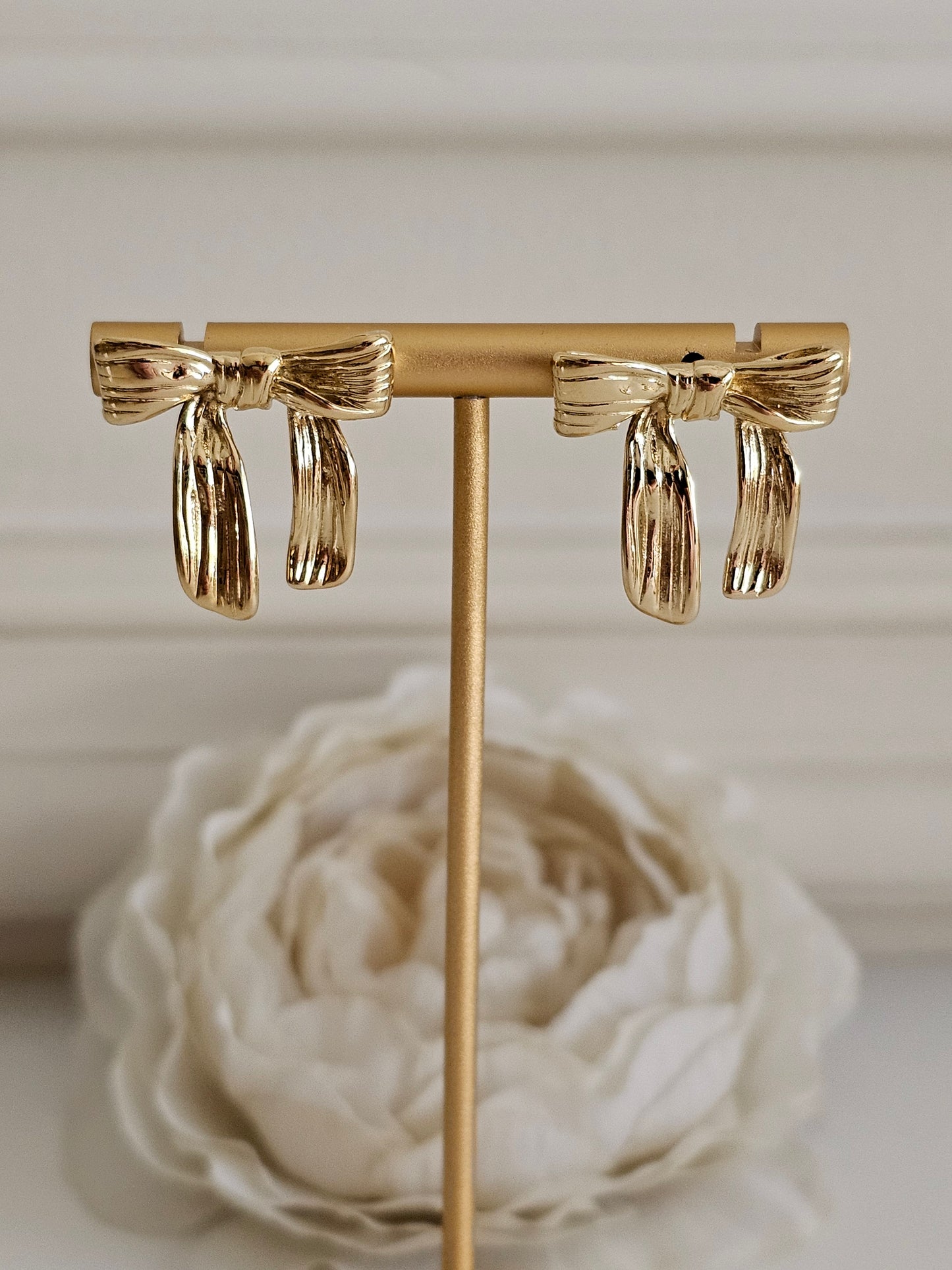 Gold large bow earrings