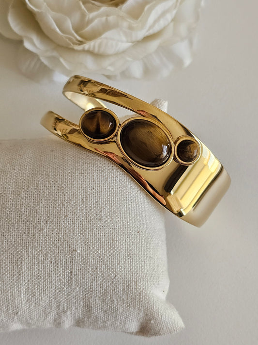 NATURAL STONE GOLD CUFF BANGLE