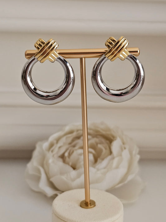 GOLD AND SILVER STATEMENT EARRINGS
