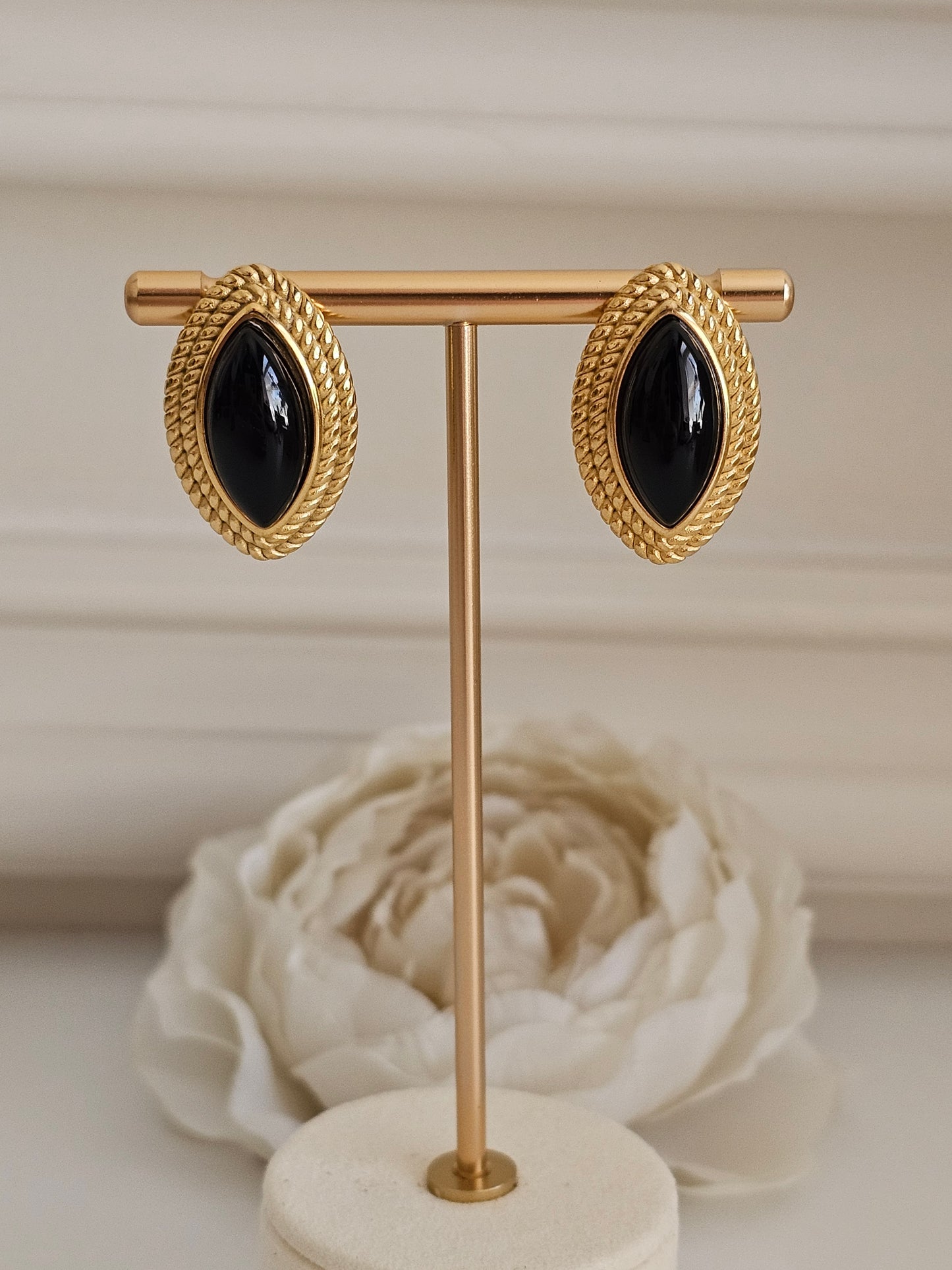 BLACK AND GOLD STATEMENT EARRINGS