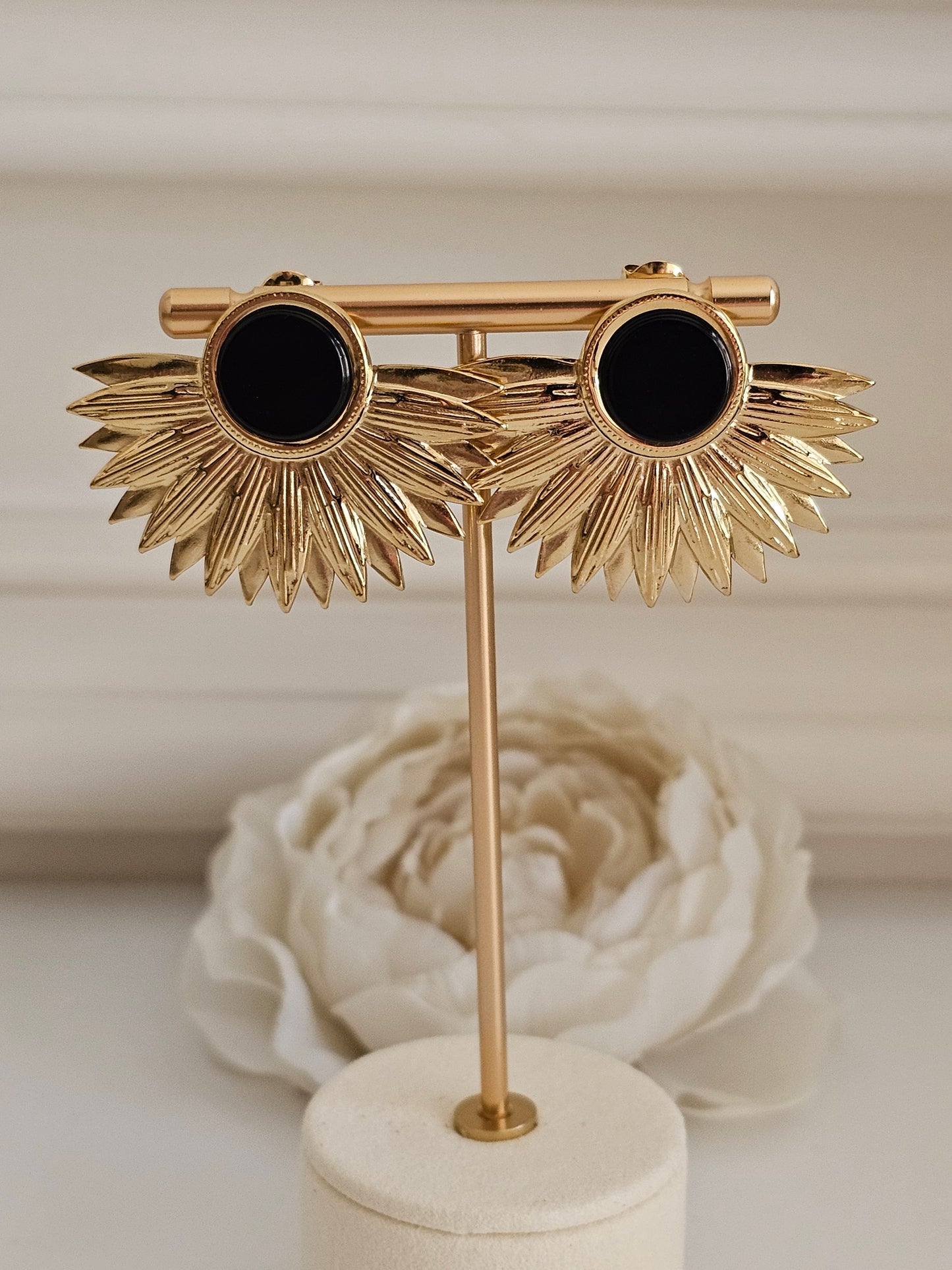 GOLD AND BLACK STATEMENT EARRINGS