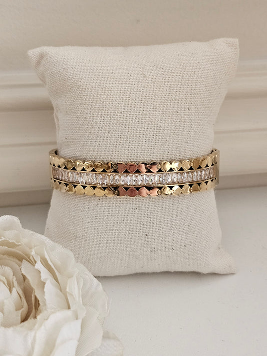 Gold wide cubic zirconia bangle