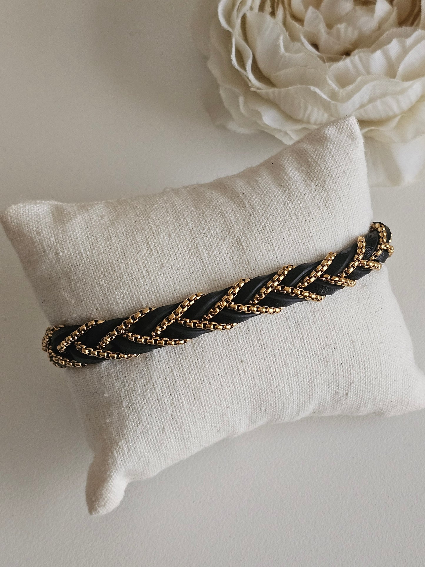 Gold and leather bangle
