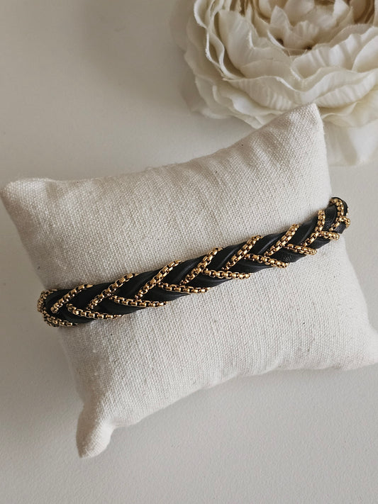 Gold and leather bangle