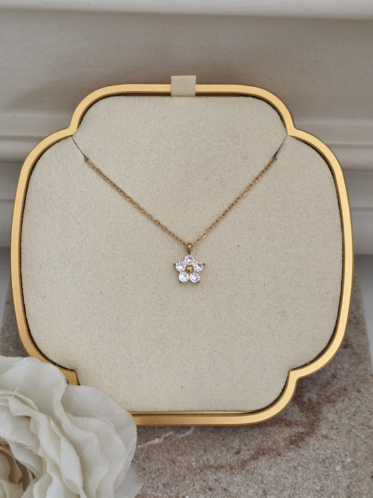 Cubic zirconia flower pendant necklace