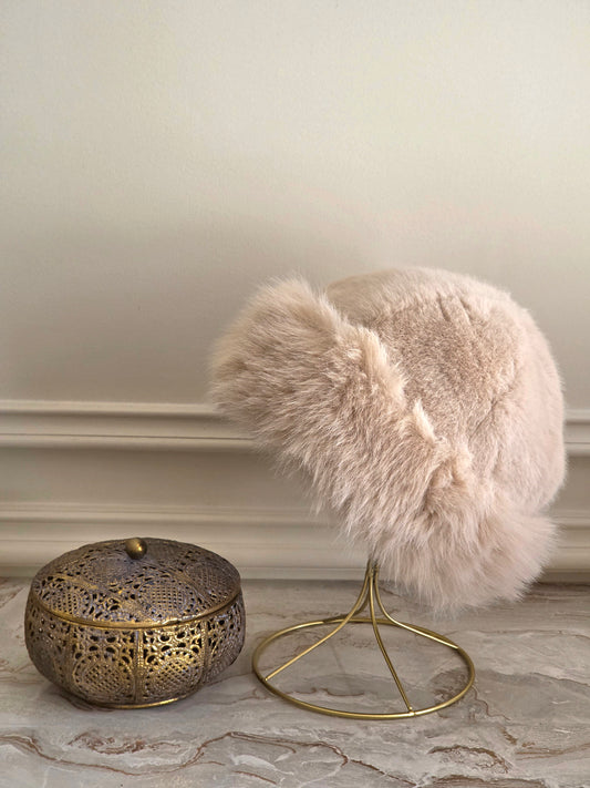 Faux fur beige winter hat