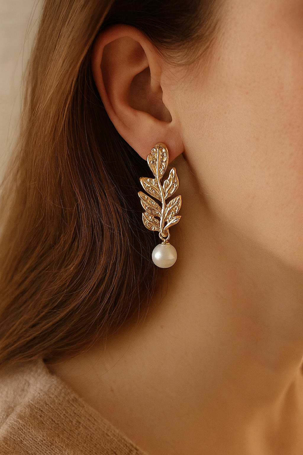 SALMA PEARL LEAF EARRINGS