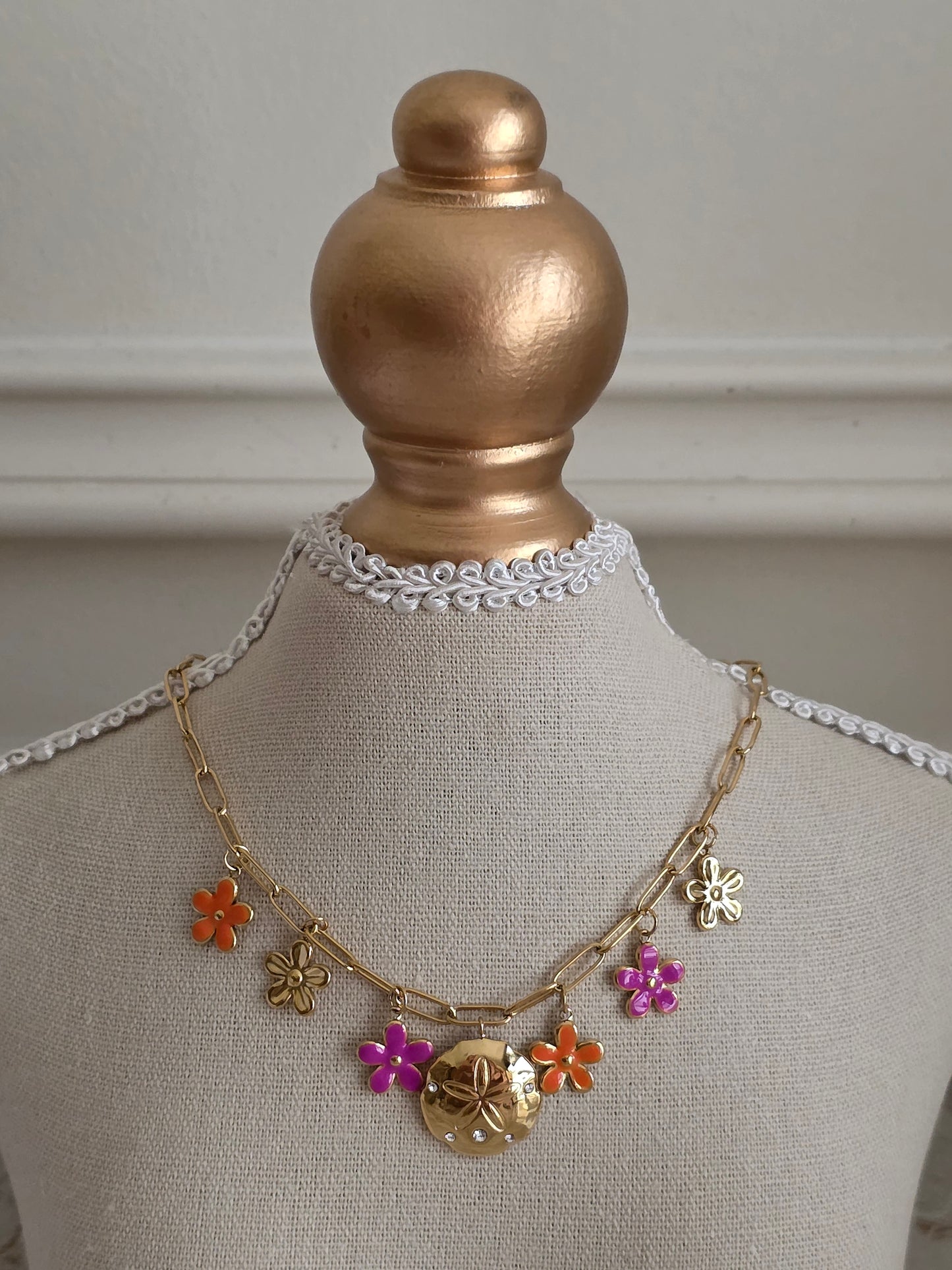 Gold flower charm necklace