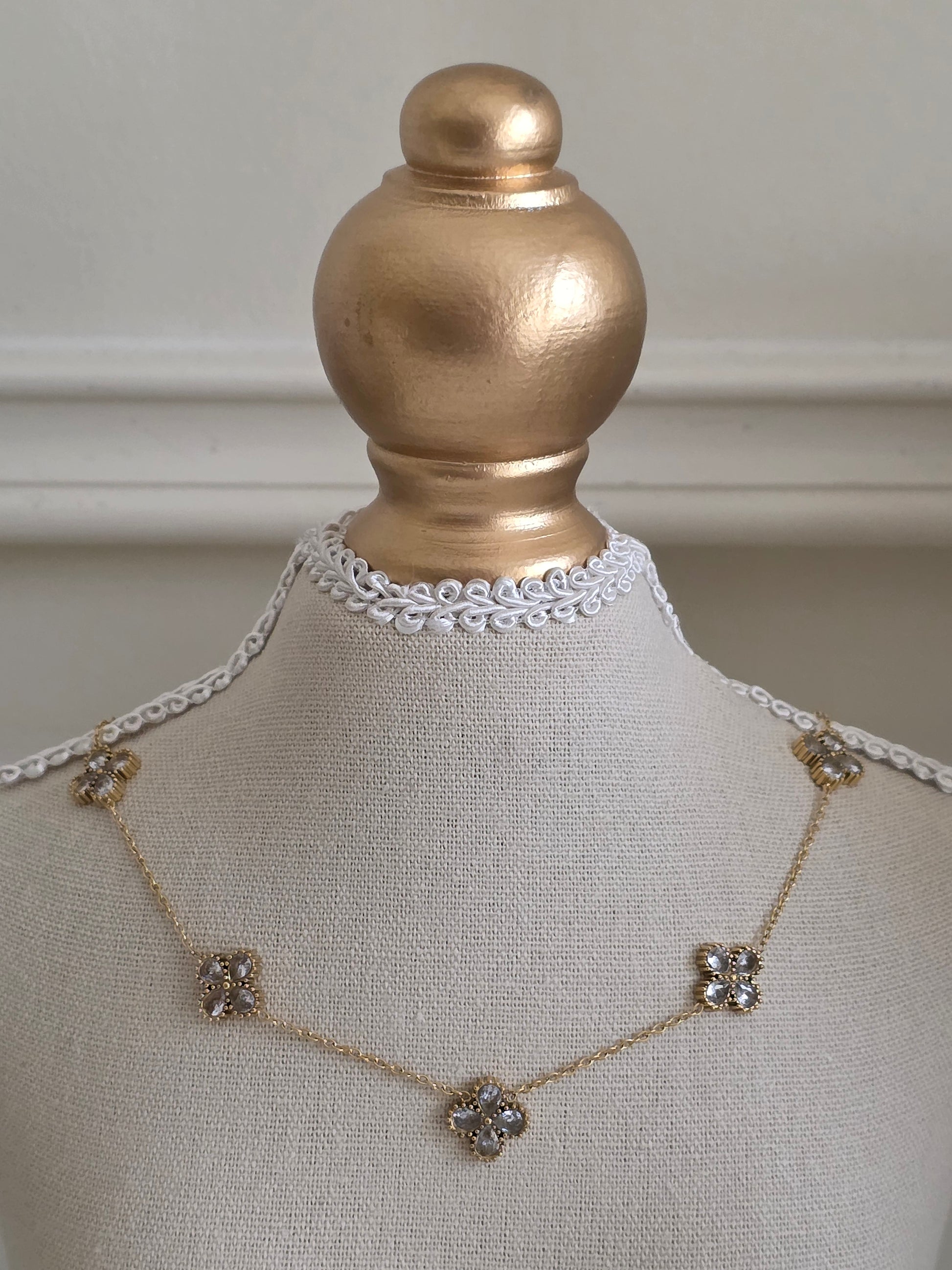 Cubic zirconia gold flower necklace