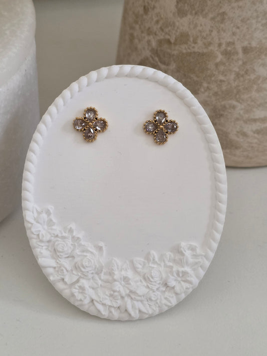 Gold cubic zirconia flower earrings