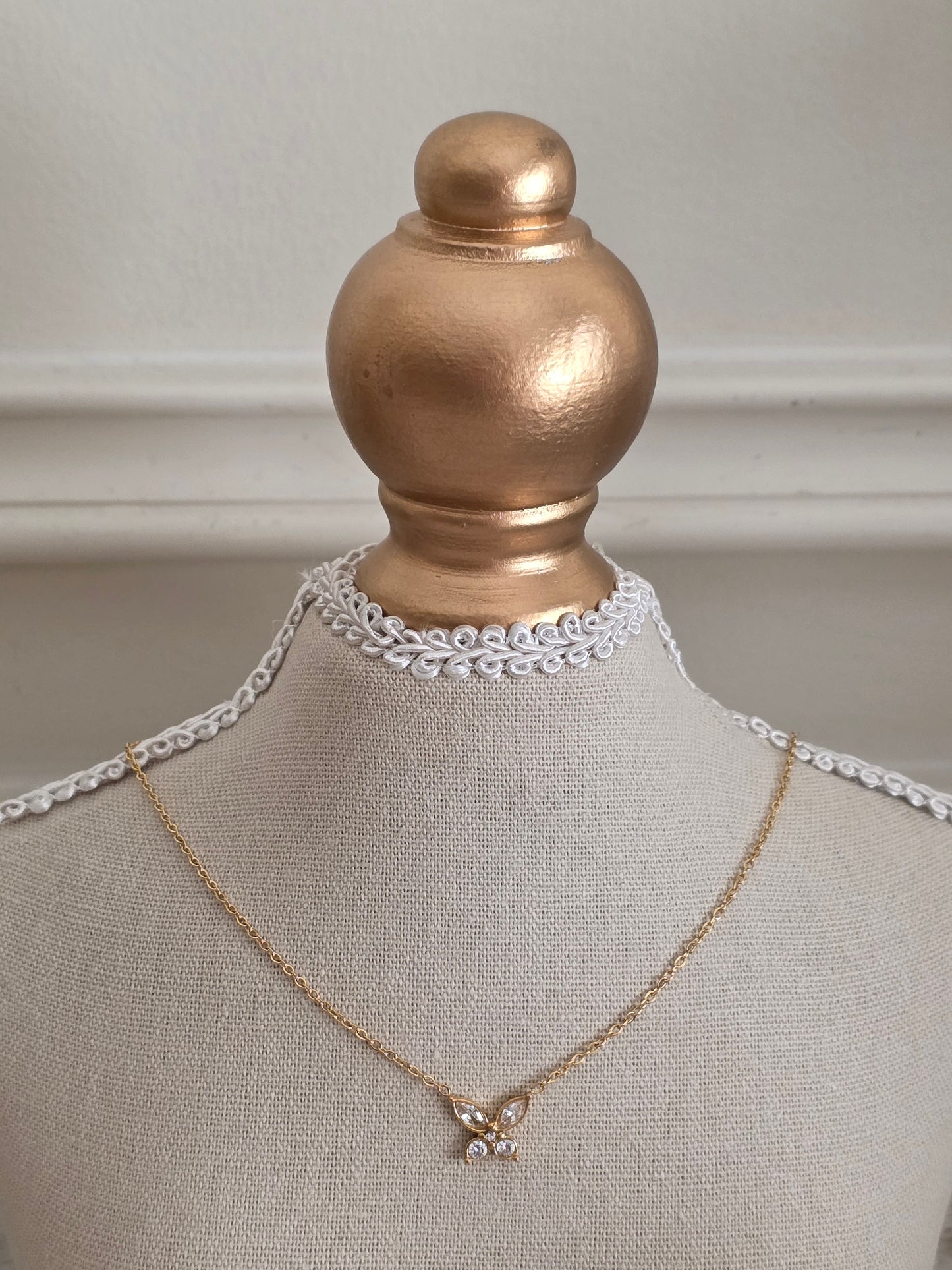 Cubic zirconia gold butterfly necklace