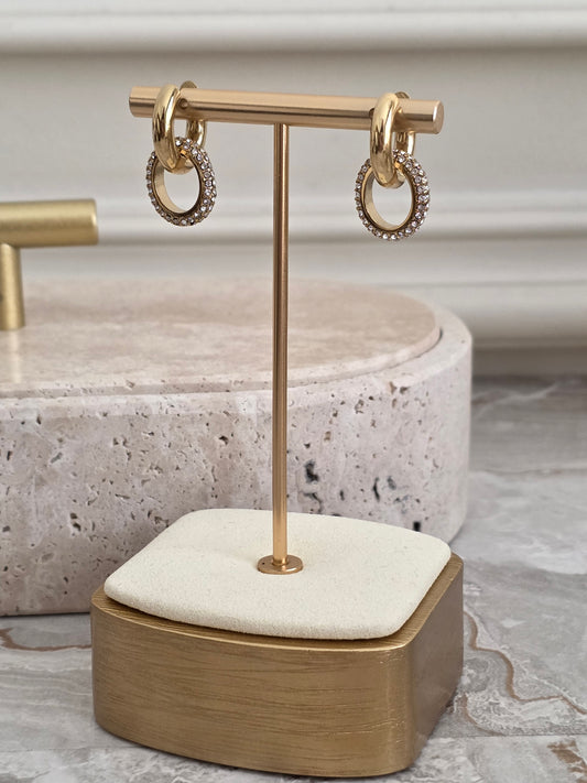 double hoop gold cubic zirconia earrings